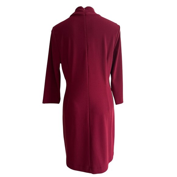 Boston Proper Maroon Mock Neck Knee-Length Shift Dress, Women's Size L - Picture 4 of 9